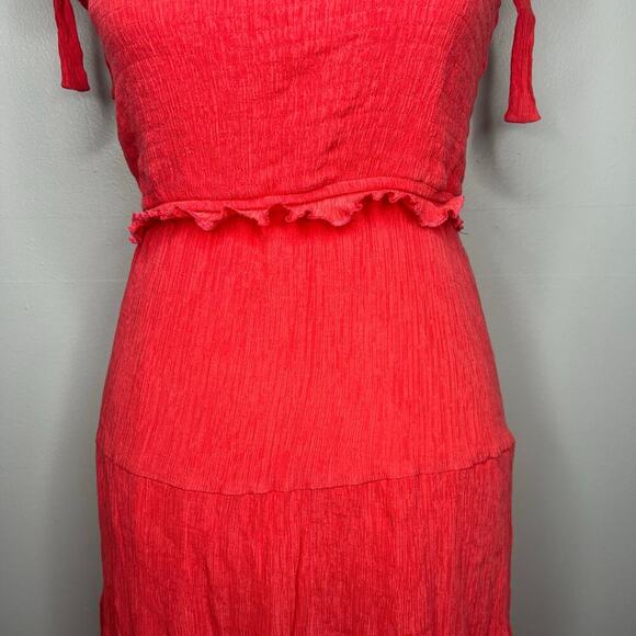 SLD Women's Coral Smocked Tiered Maxi Dress Tie Straps Size Medium Santorini - Picture 3 of 7